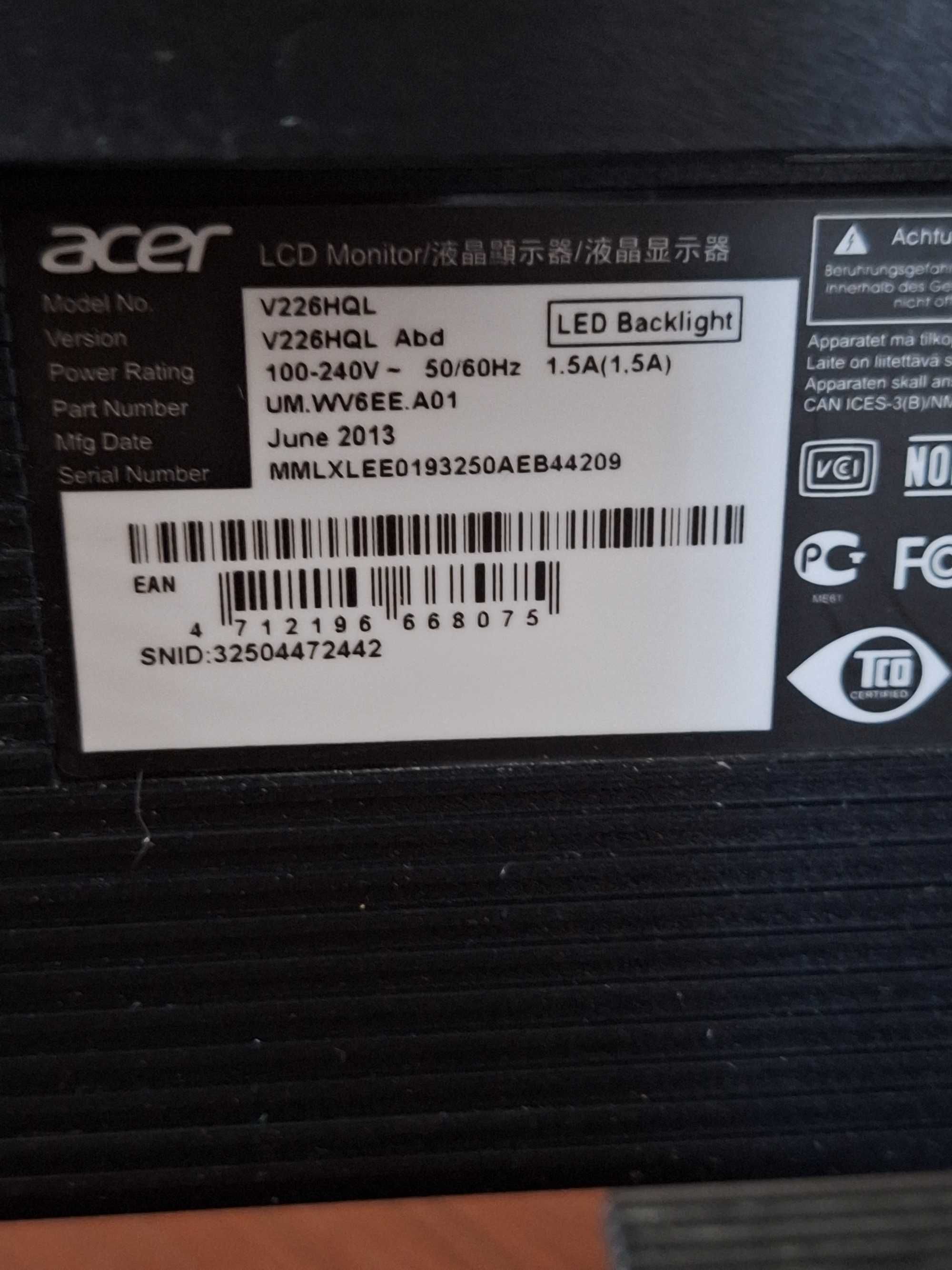 Monitor ACER LCD model V226HQL