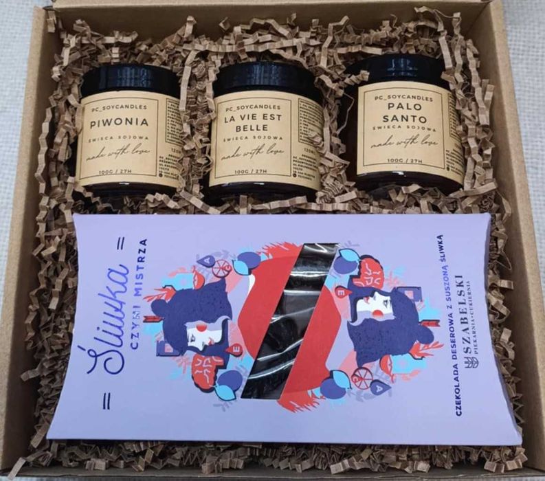 Zestaw Prezentowy 3x Świeca Sojowa 120ml + Czekolada Gorzka SERCE