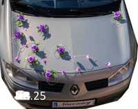 FIOLETOWA ozdoba dekoracja na samochód auto do ślubu. 025
