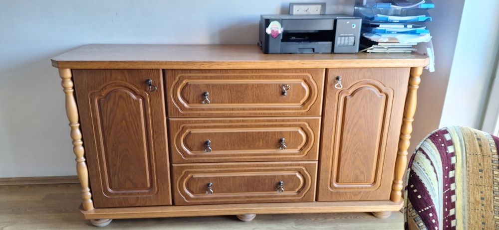 Meble solidne dębowe, jednolite drewno, 4x komoda 1x meblościanka, 1x