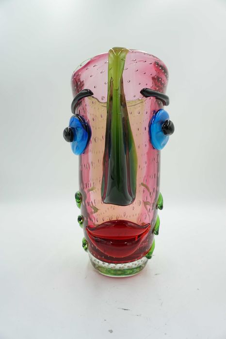 SZKŁO styl murano duży piękny wazon-twarz kolorowa