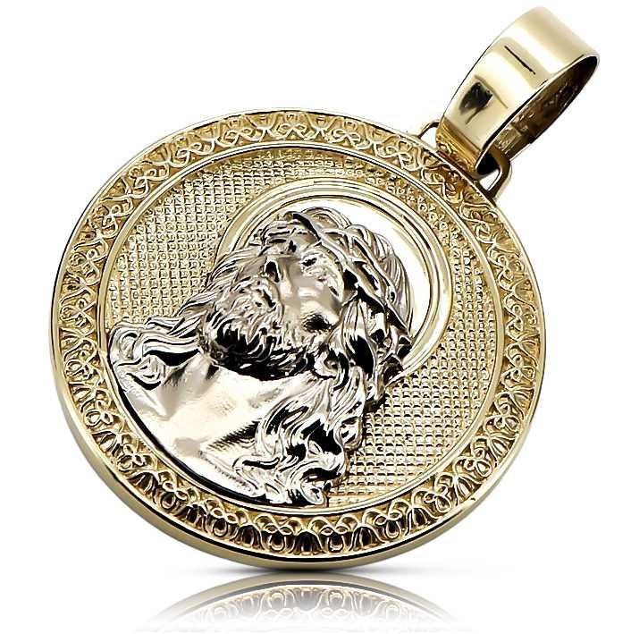 Złota zawieszka Jezusa 14k 585 z żółtego białego złota pj005yw Wr 36mm