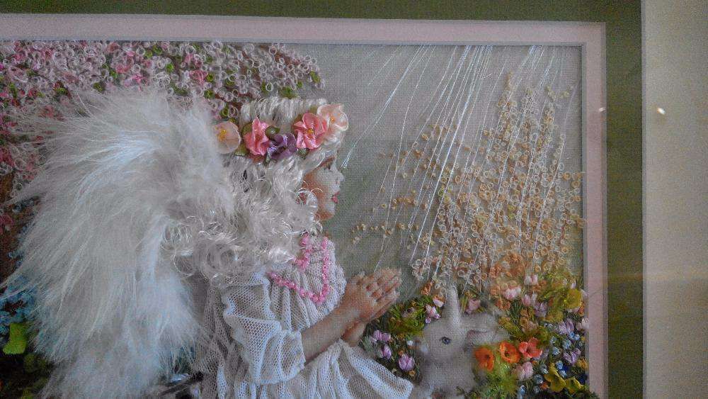 Картина, 3D вишивка стрічками(лентами),нитками 3D"Ангел"