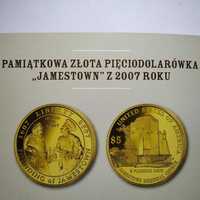 Złote 5 Dolarów Pamiątkowe   „ JAMESTOWN Z 2007 ROKU ”