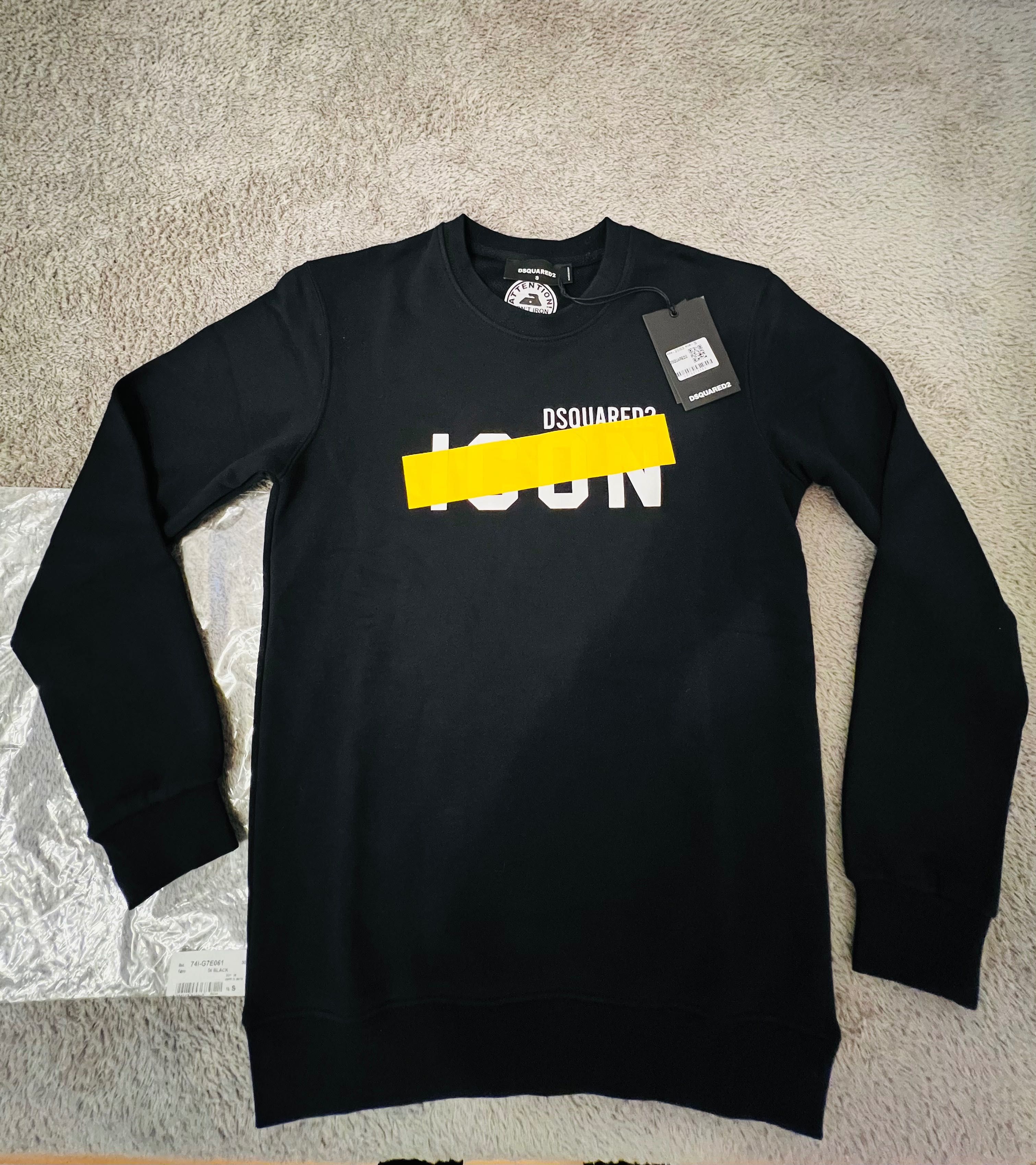 Nowa Bluza Dsquared2 Be Icon Yellow Tape Sweatshirt Black