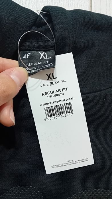 Nowa! Oryginalna 4F bluza z kapturem wkładana XL męska czarna (015)