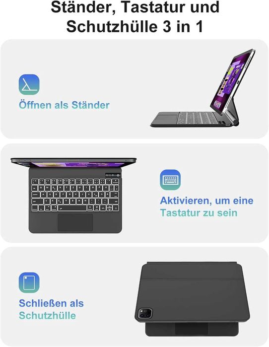 FOGARI etui klawiatura touchpad LED RGB iPad Pro 11 4/3/2 Air 5 Air 4