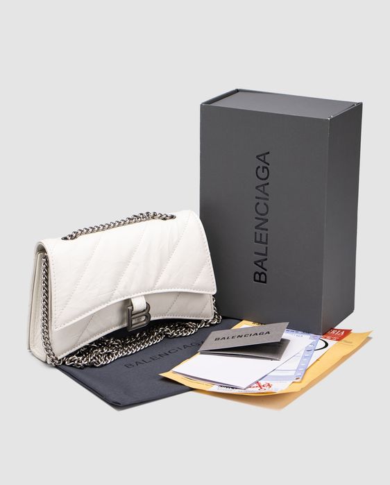 Сумка жіноча Balenciaga Crush Small Chain Bag Quilted in White/Silver