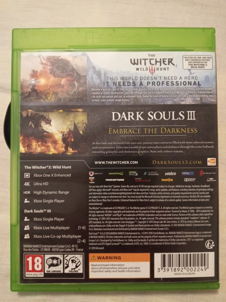 2 w 1 Wiedźmin i Dark Souls 3 xbox one 2 gry