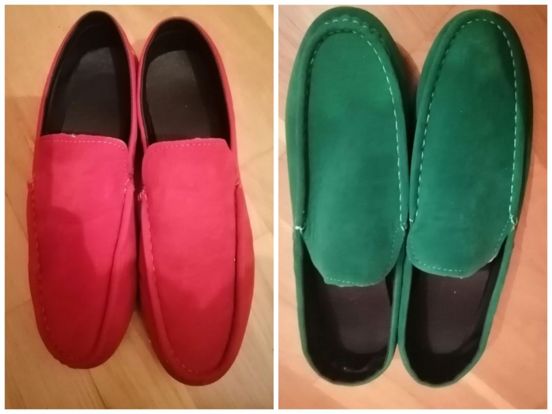 Mocassins novos na caixa cor vermelho e verde em camurça