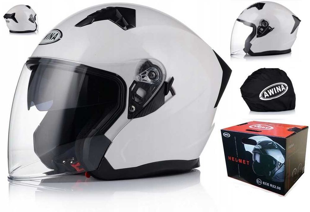 NOWY Otwarty KASK Motocyklowy BIAŁY Skuter Choper ECER 22.06 BLENDA XL