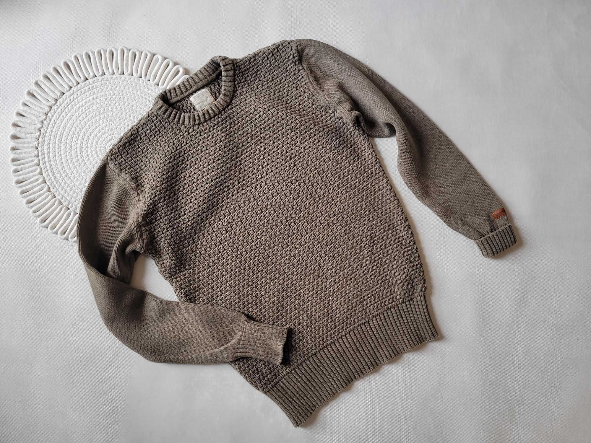 Brązowy jesienny sweter męski S dzianina bawełna 100% Stanwick S khaki