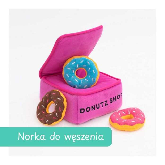 Pluszowa norka pudełko donutów zabawka dla psa ZIPPY PAWS