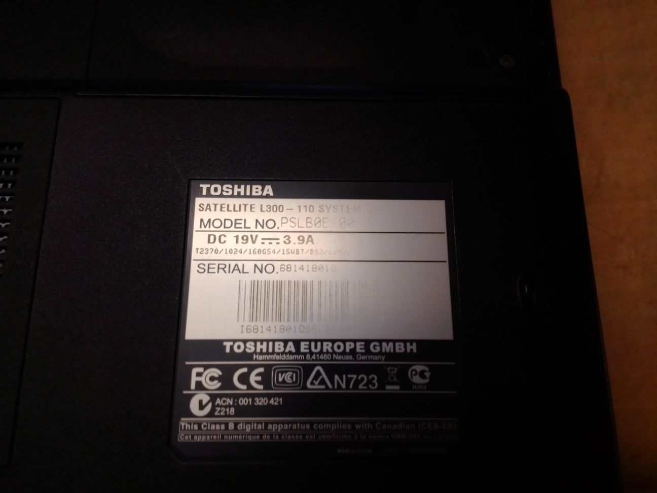 Ноутбук Toshiba satellite l300-110