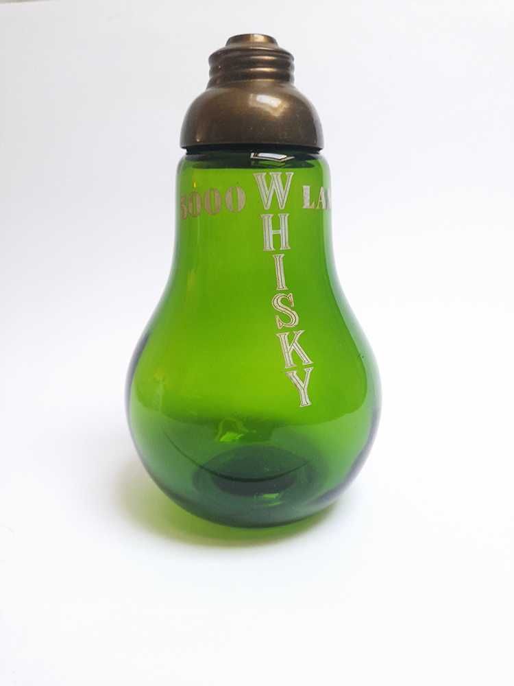 Antiga Garrafa Lâmpada Vidro Verde Whisky Vintage