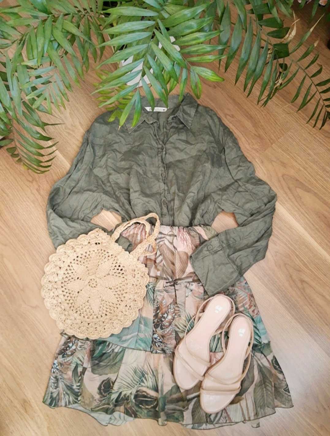 Zara koszulowa lniana bluzka  L  xl rozpinana koszula oversize