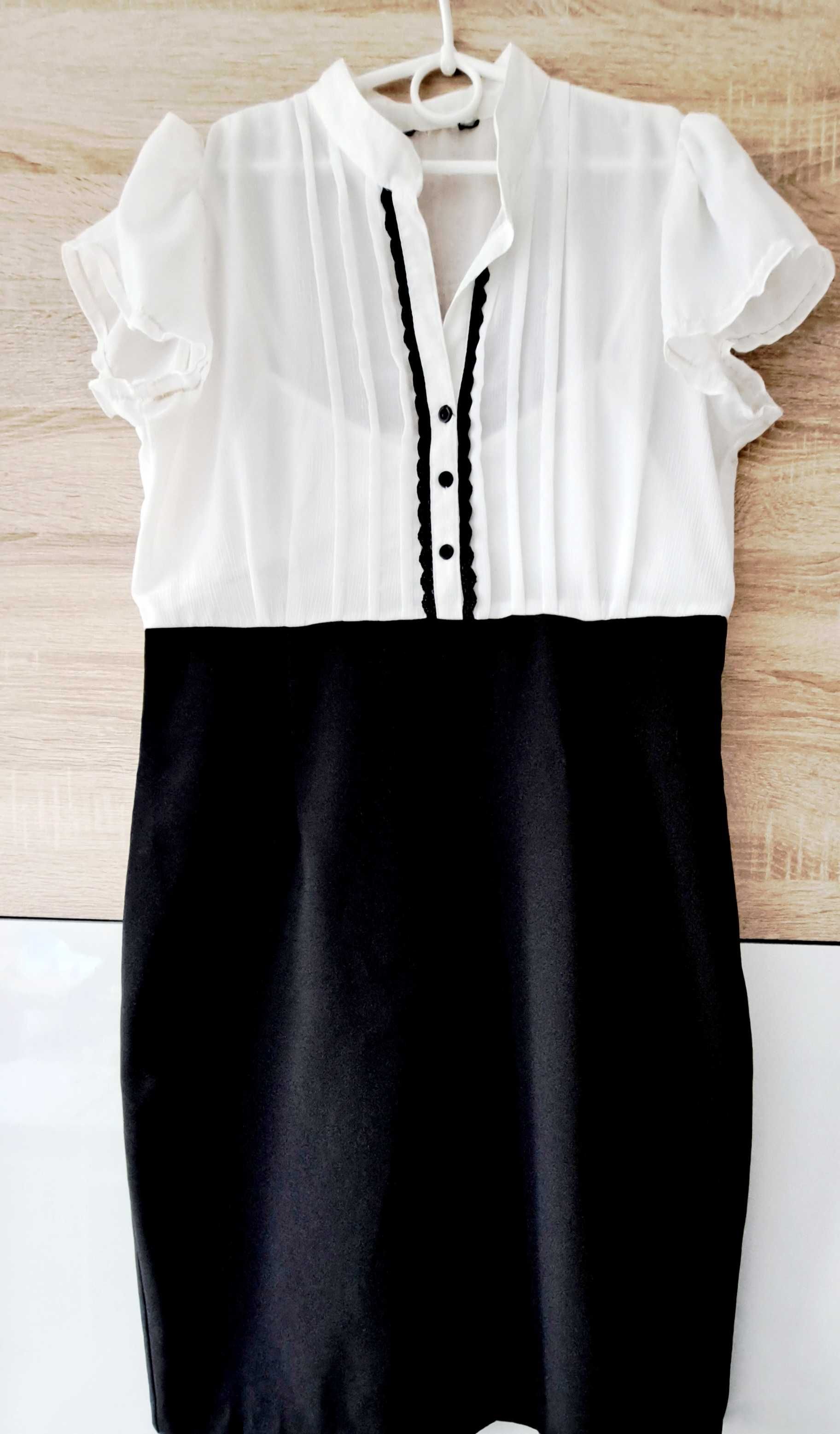 Elegancka sukienka XXL biało-czarna