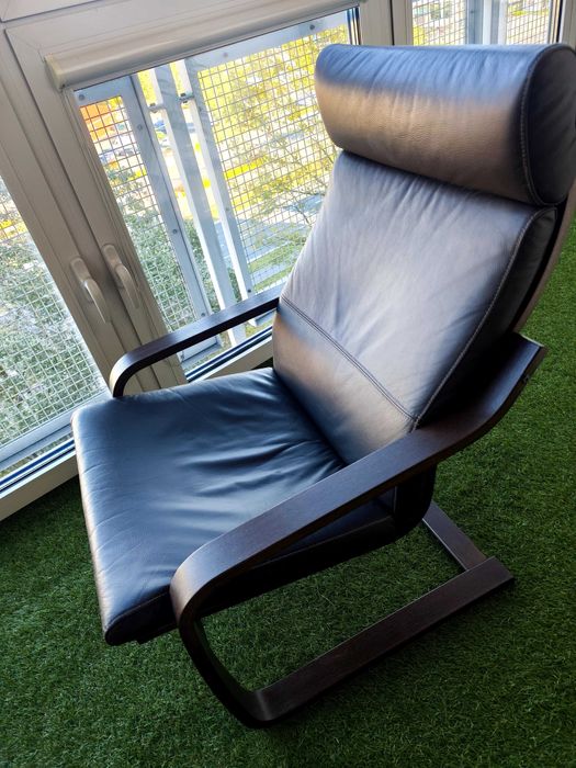 Fotel IKEA skóra naturalna brązowy brąz POANG