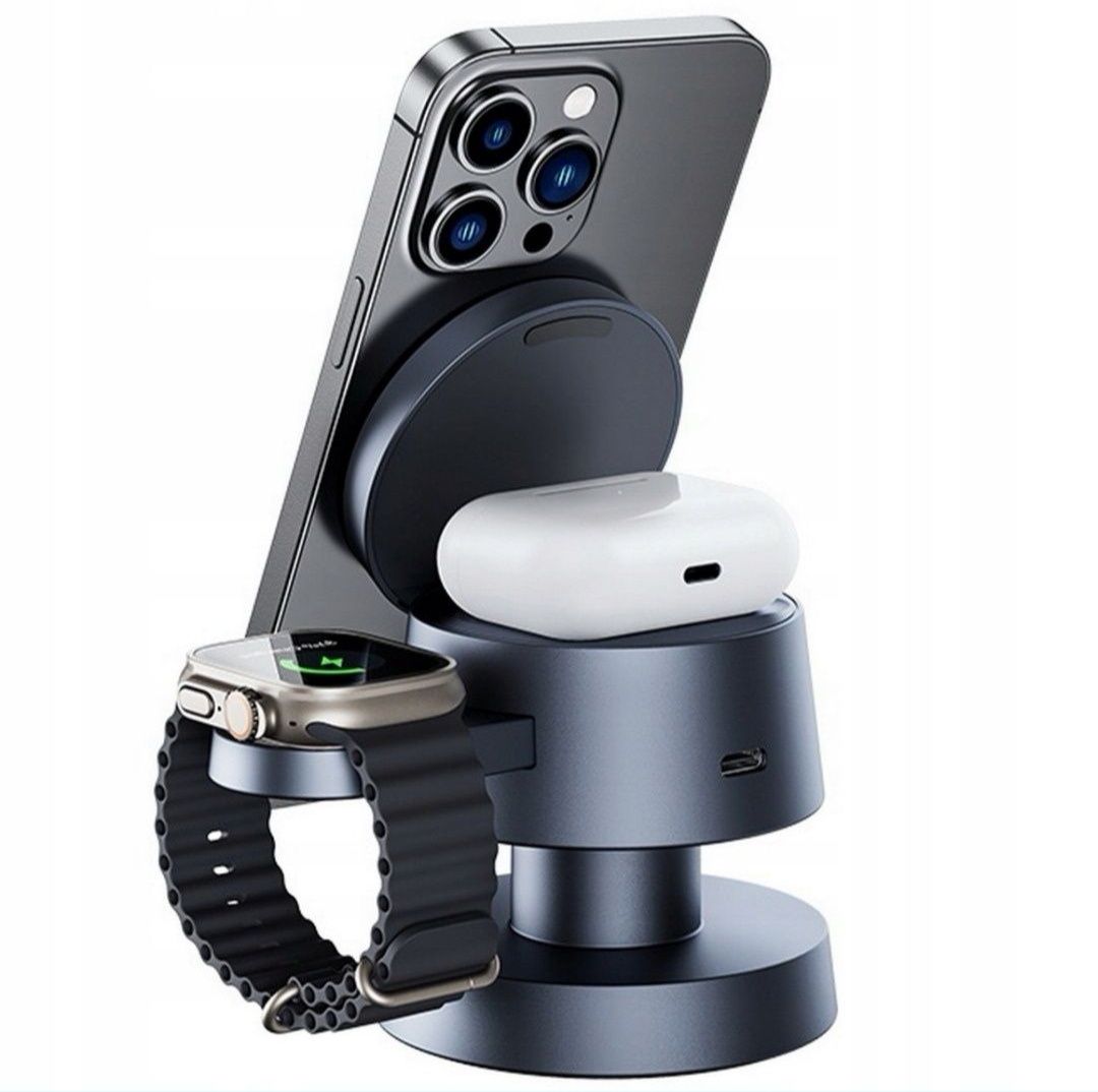Stacja ładowania 3w1 MagSafe 15W – iPhone, Apple Watch, AirPods + lamp
