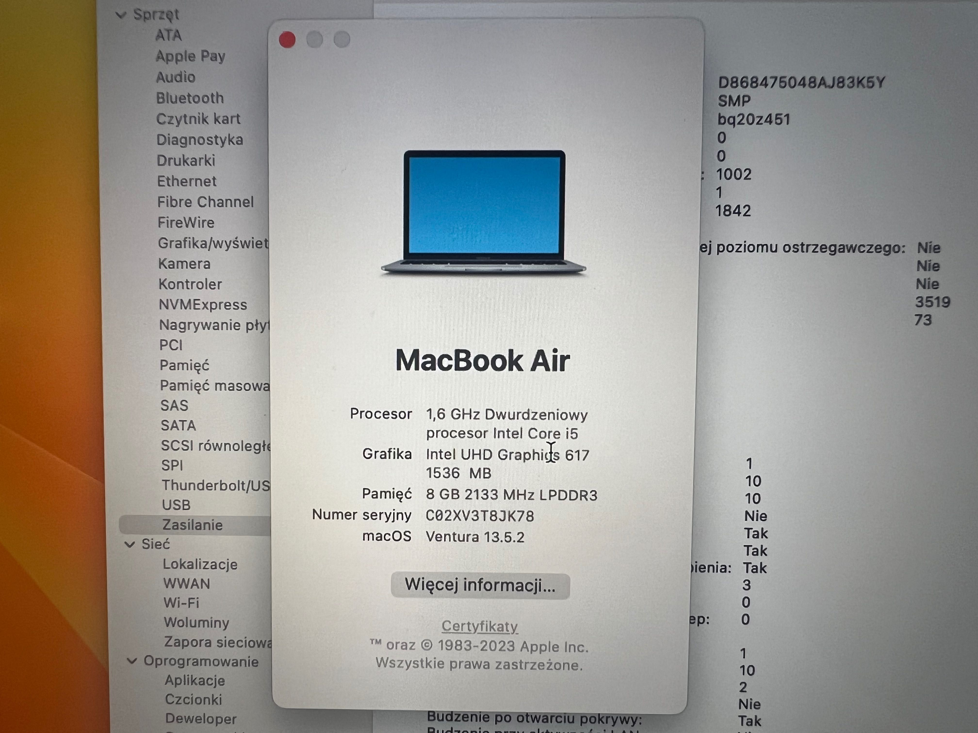 MacBook Air 2018 Retina 13", 8GB RAM, 250GB SSD, 1.6GHz Dual Core i5
