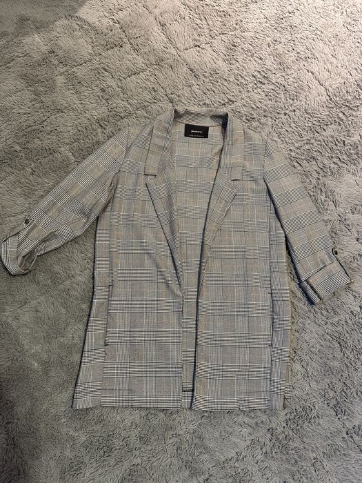 Dłuższa marynarka Stradivarius XS kratka dopasowana damska