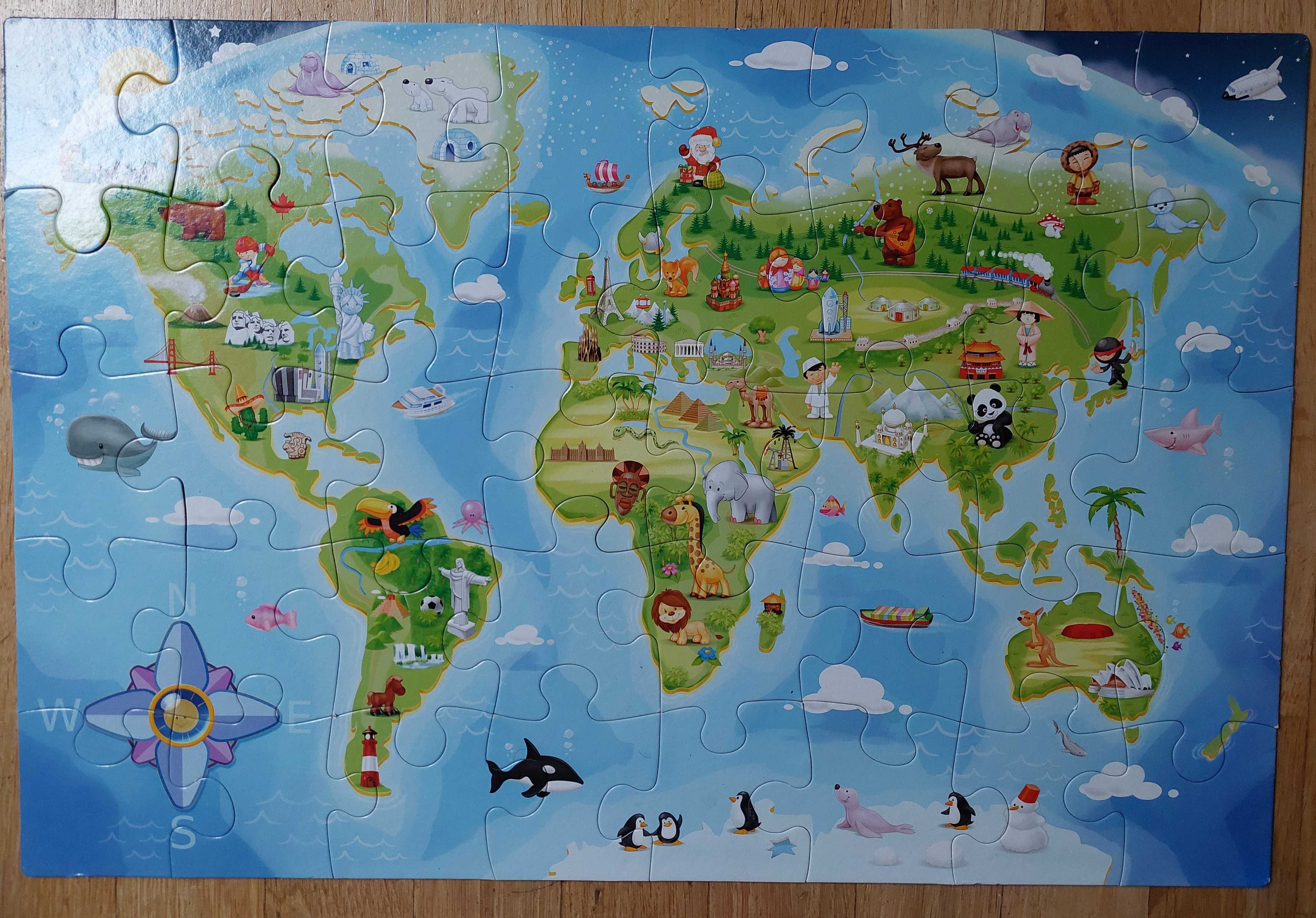 Puzzle ukladanka 40 elementów duze - Mapa świata. Castorland.