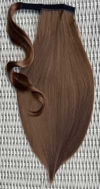 Włosy doczepiane, brązowy kucyk treska 55 cm