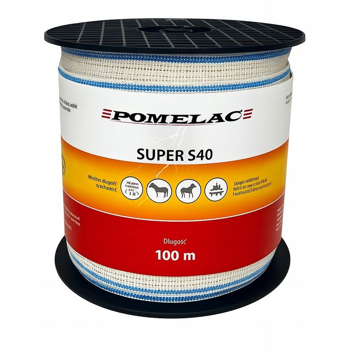 Taśma do ogrodzeń elektrycznych POMELAC SUPER S40 100M 40mm MOCNA