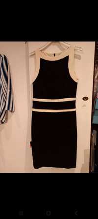 Vestido justo, preto e branco - M - Mango