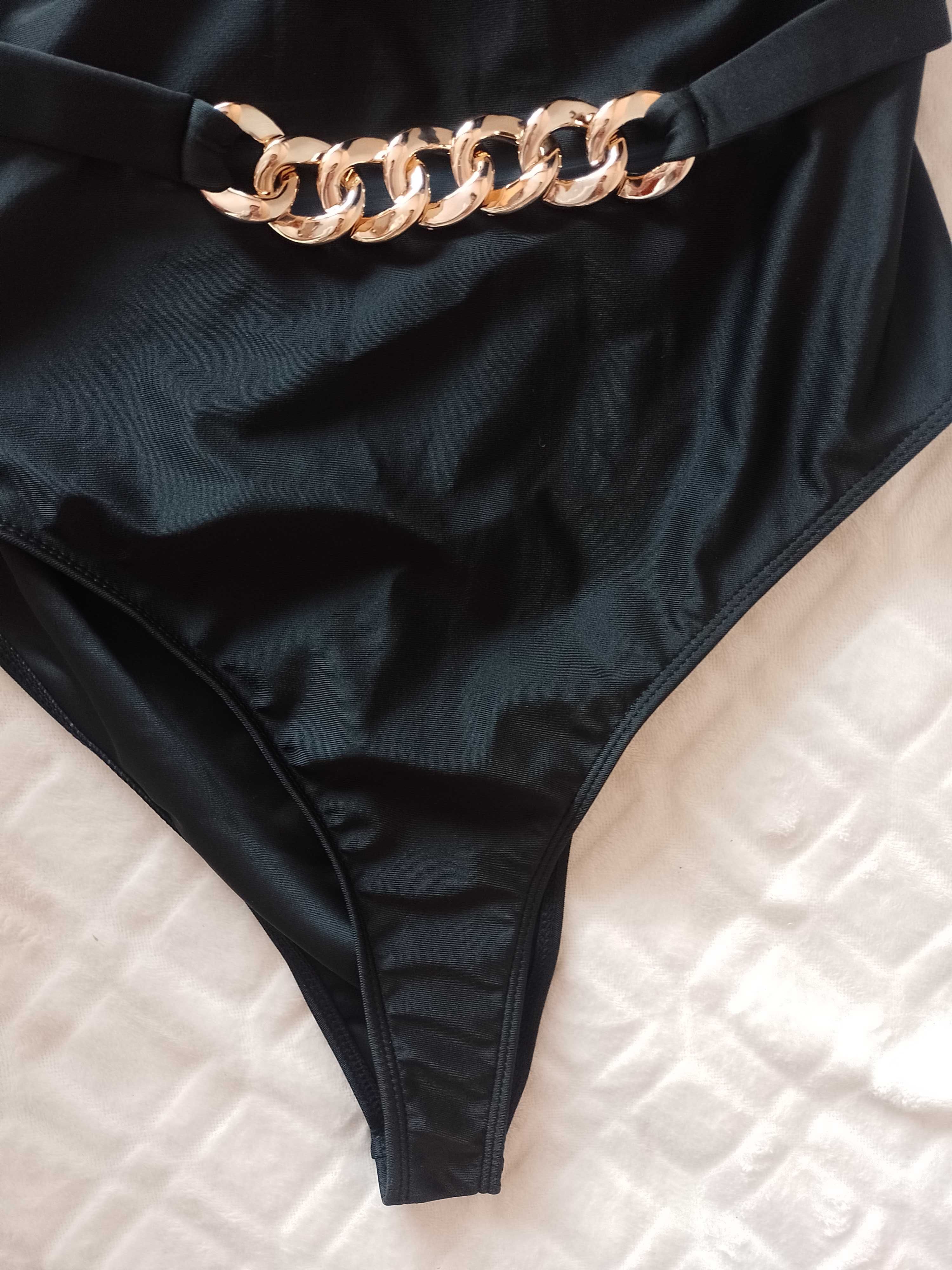 (40/L) Czarny strój kąpielowy z łańcuszkiem z Londynu, NOWY