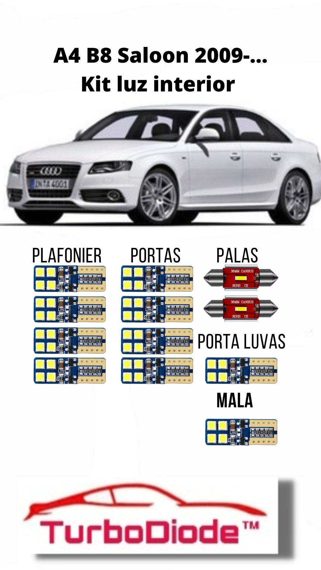 Audi A4 B8 sedan kit luz interior LED