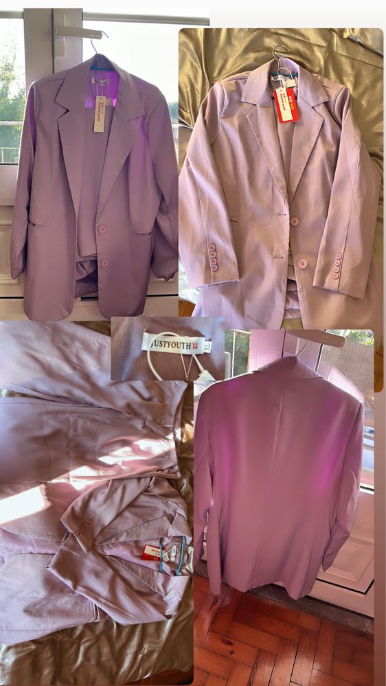 elegante de blazer e calças de poliéster