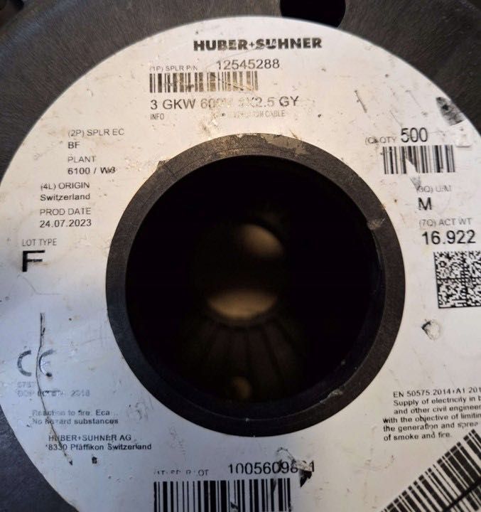 RADOX 3 GKW 600V 1X2.5 GY Hubner+Sohner Kabel WIELOŻYŁOWY Szpula 500m