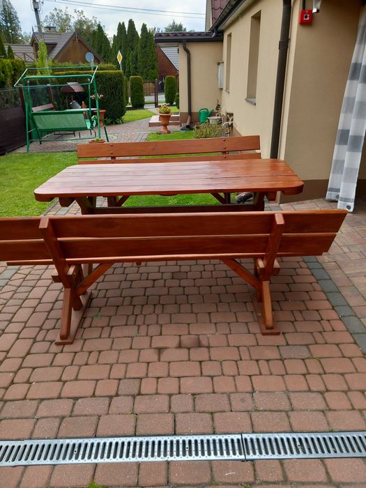 Stół i 2 ławki drewniane do ogrodu