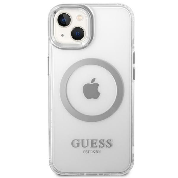 Etui na iPhone'a 14 Guess Metal Outline Magsafe, Srebrne