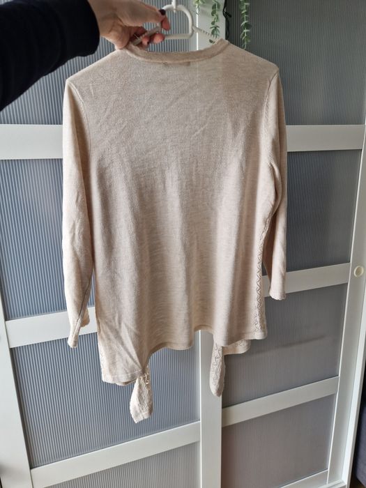 sweterkowa, dzianinowa narzutka / kardigan z ¾ rękawem, kremowy, beżow