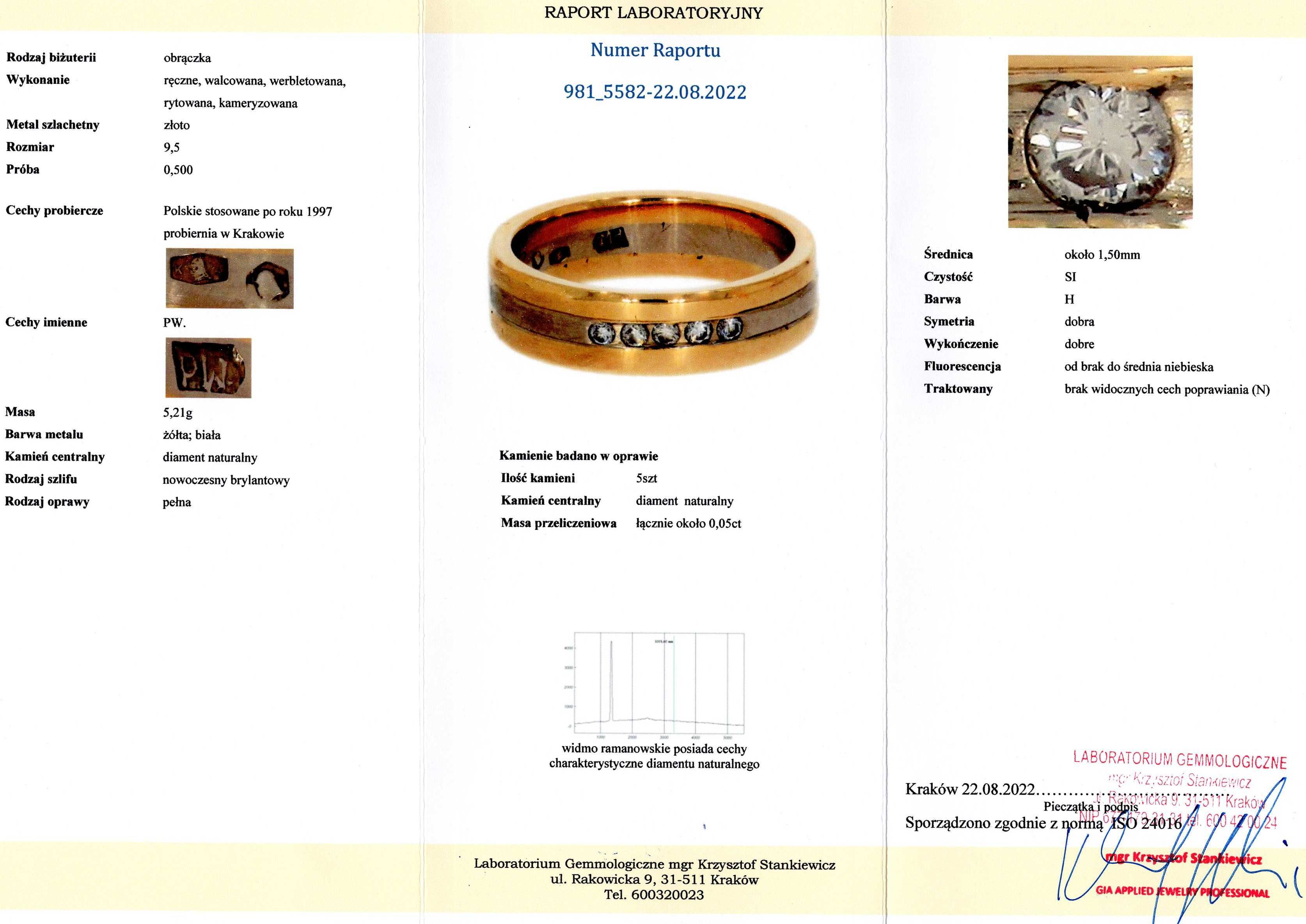 Złoty Pierścionek - OBRĄCZKA - 5,21g - DIAMENTY - Kraków