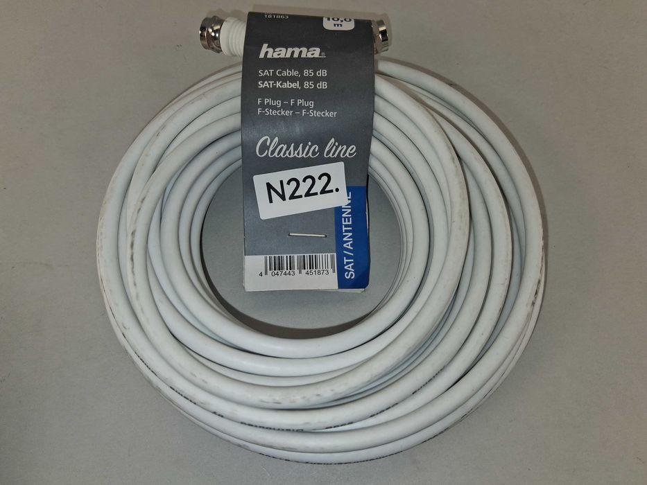 N222 Hama Kabel SAT Antenowy 10m 85 dB F-Plug - F-Plug Biały