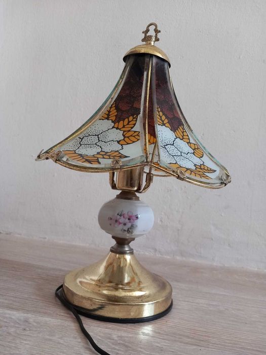 lampa nocna stołowa antyk vintage prl dotykowa szklana zdobiona