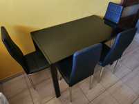 Nowoczesny stół 120x80 szkło/metal z 4 krzesłami skóra/stal chromowana