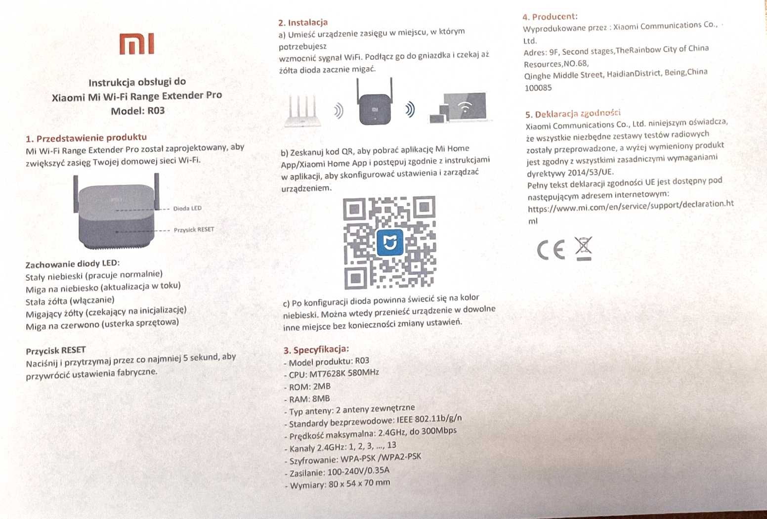 Wzmacniacz sygnału Wi-Fi Xiaomi Range Extender 300MB