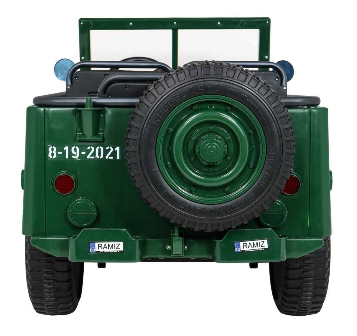 Auto na akumulator Jeep Willys Retro Wojskowy 24V 4x4 Zielony 3 dzieci