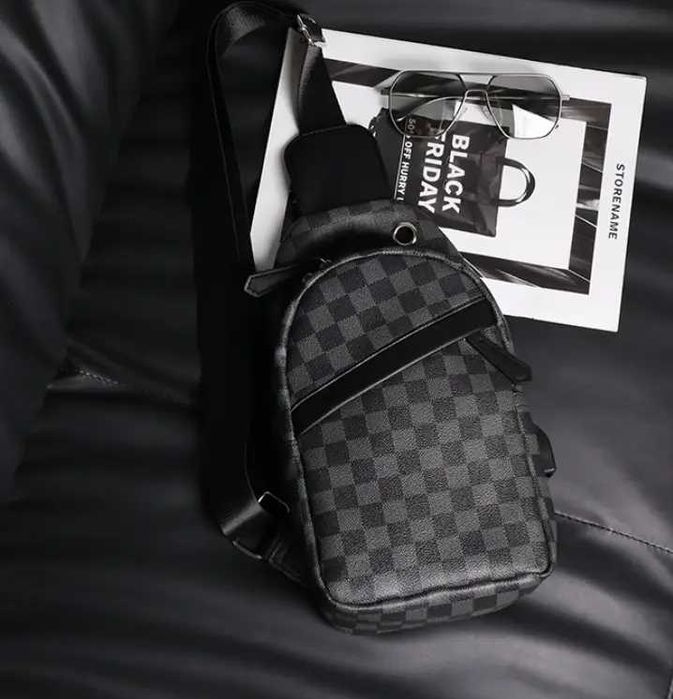 Чоловіча мужская кожаная черная коричневая сумка бананка барсетка