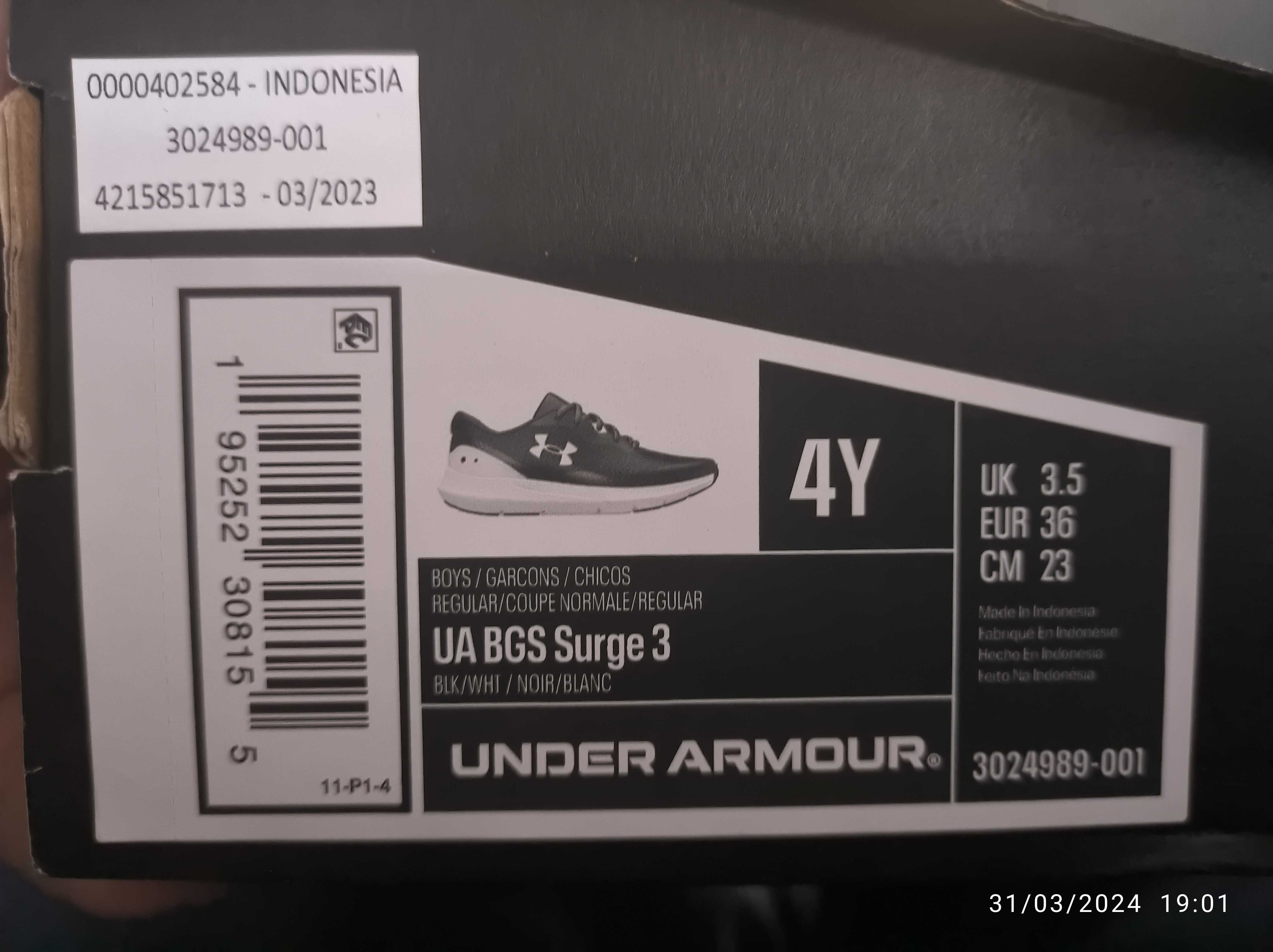 Under Armour UA BGS Surge 3, tênis criança T36