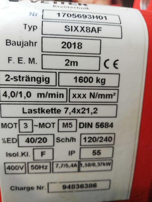 Suwnica bramowa stalowa stacjonarna Vetter (Demag) 1,6t