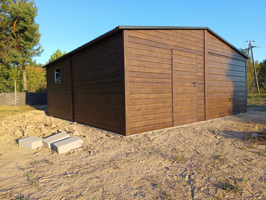 Garaże blaszane garaż blaszany 6x6 6x5.80 7x5 profil Rus-Stal orzech