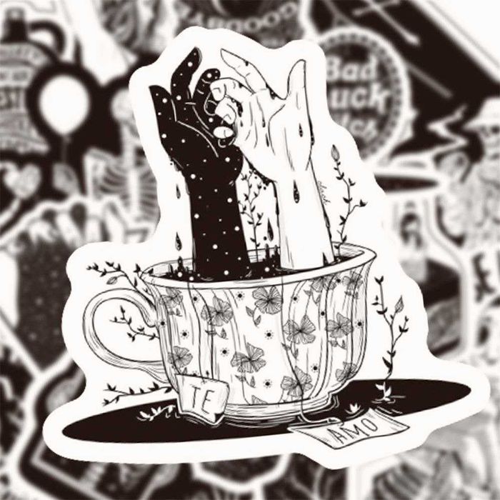 Наклейки стикеры черепа скелеты мистические символы готический стиль