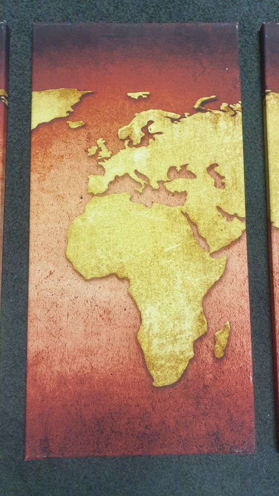 Tryptyk mapa świata kontynenty obraz na ścianę