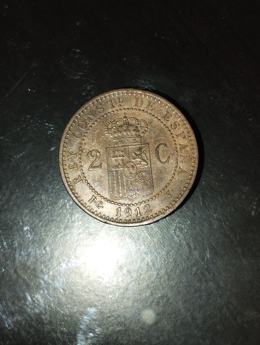 Moeda de 2 Cêntimos 1912 Espanha em Cobre