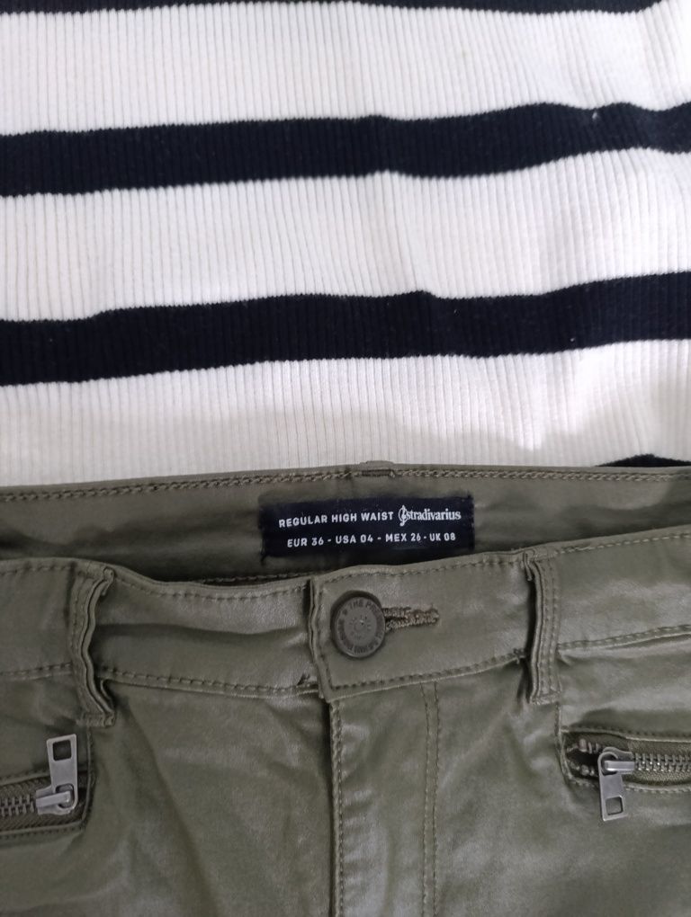 Jak nowe woskowane spodnie Stradivarius s 36 khaki zielone damskie